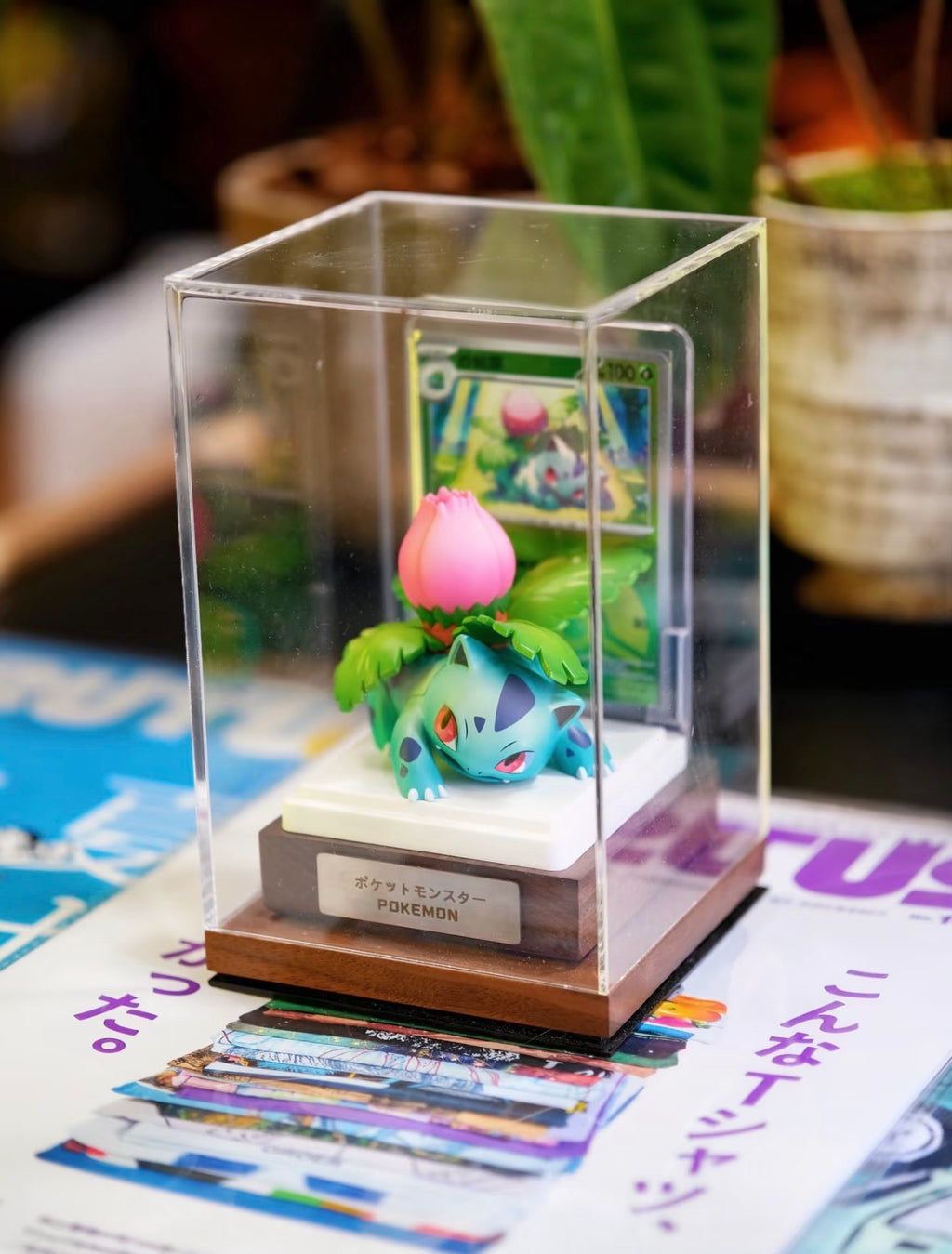 Pokemon Figure & Card Display Box with Custom Nameplate | Clear Acrylic TCG Showcase