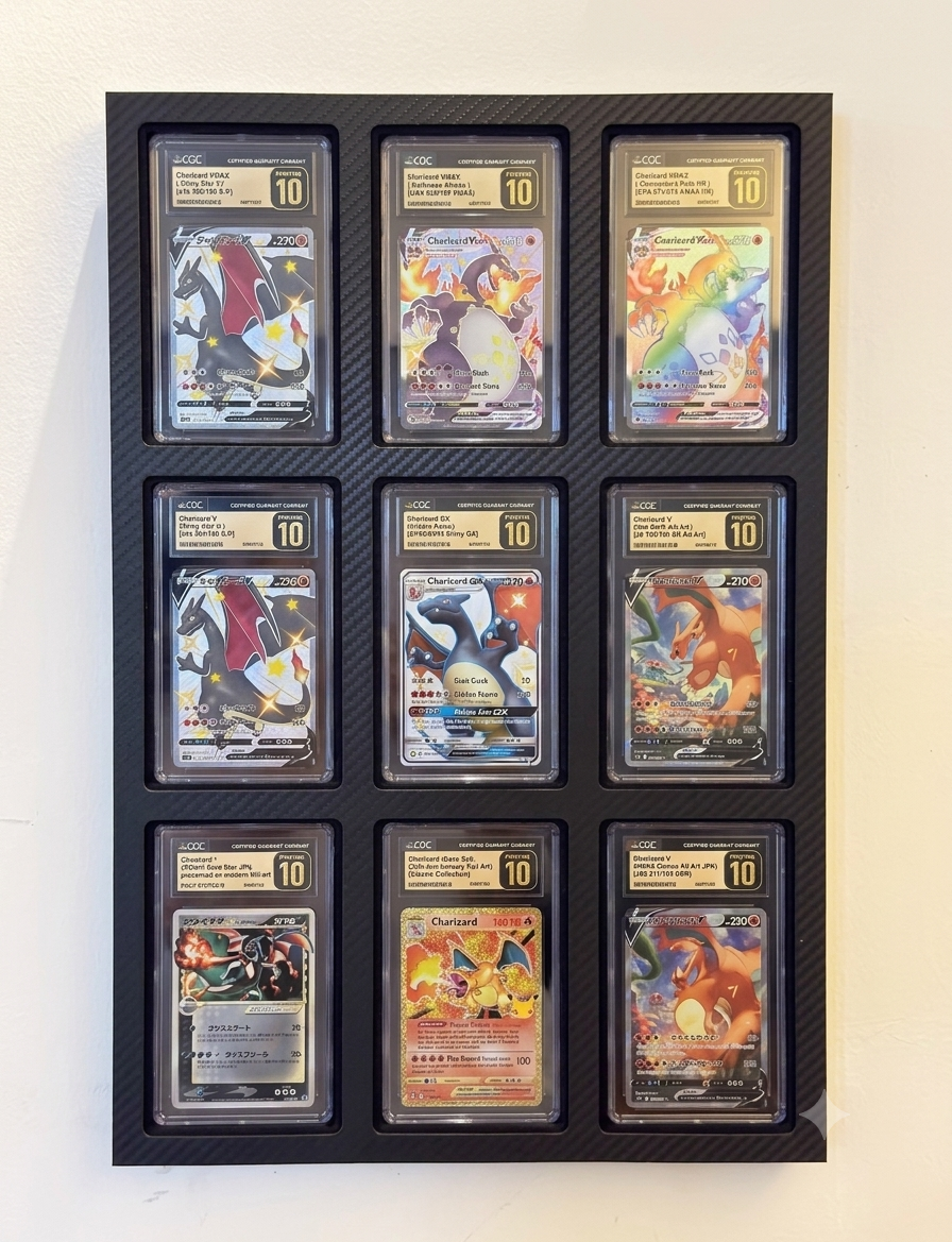 Graded Card Wall Display Frame for PSA / CGC Slabs | Carbon-Fiber TCG Grid Showcase