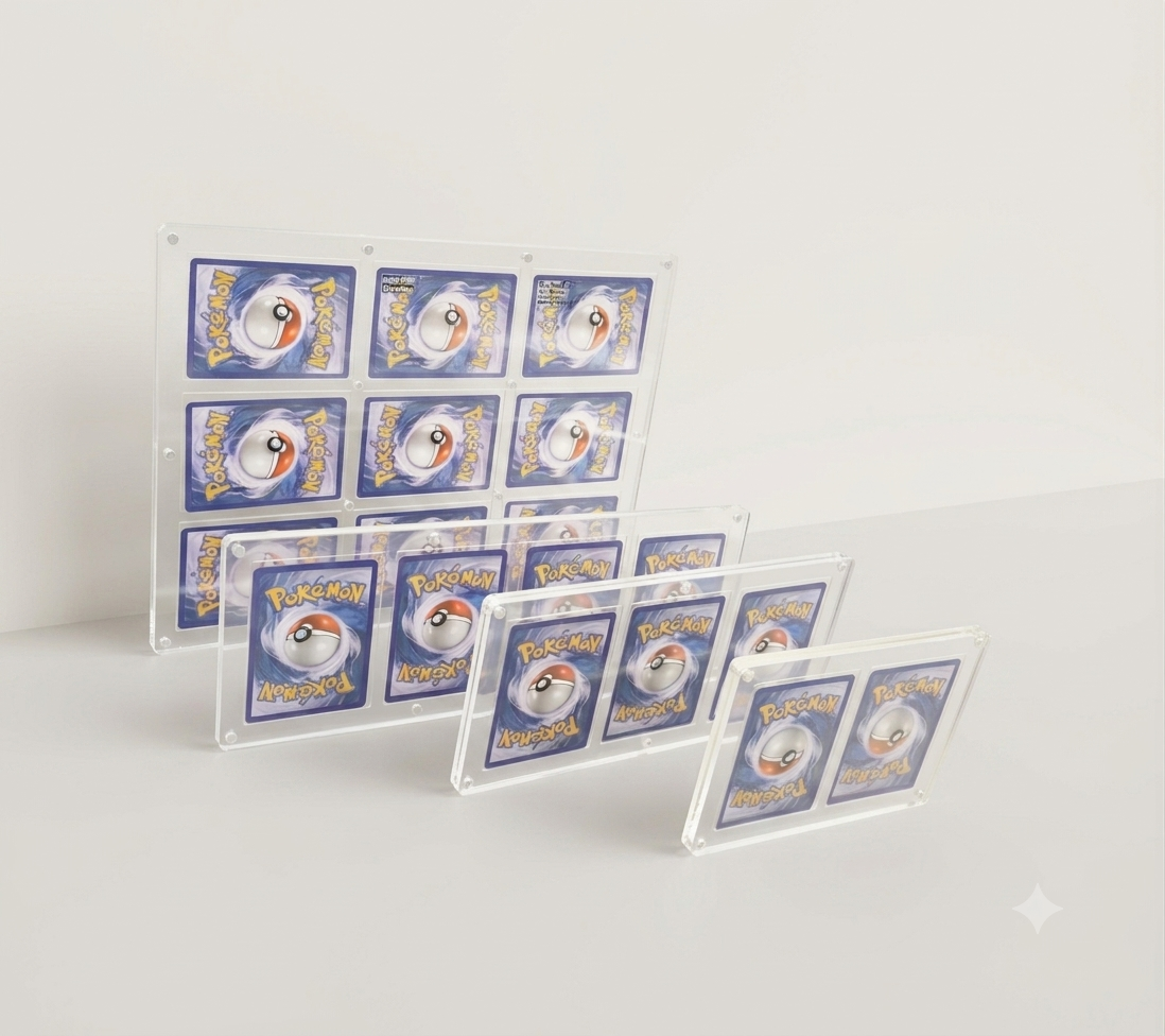 Acrylic Magnetic Card Display Stand with Wood Base | For Pokemon, One Piece & All TCG Cards