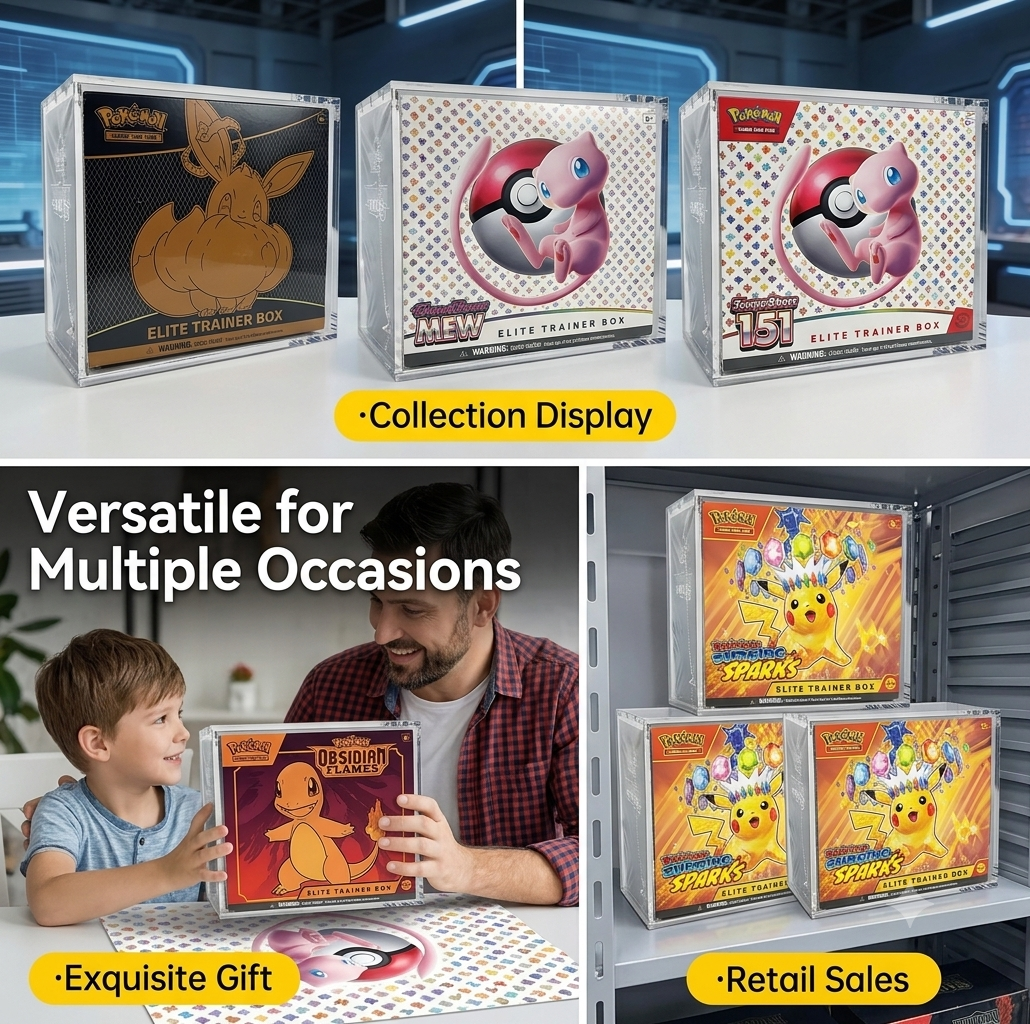UV Protected Acrylic Display Case for Pokemon ETB, Booster Box & UPC | TCG Sealed Protector