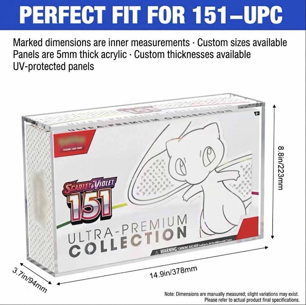 UV Protected Acrylic Display Case for Pokemon ETB, Booster Box & UPC | TCG Sealed Protector