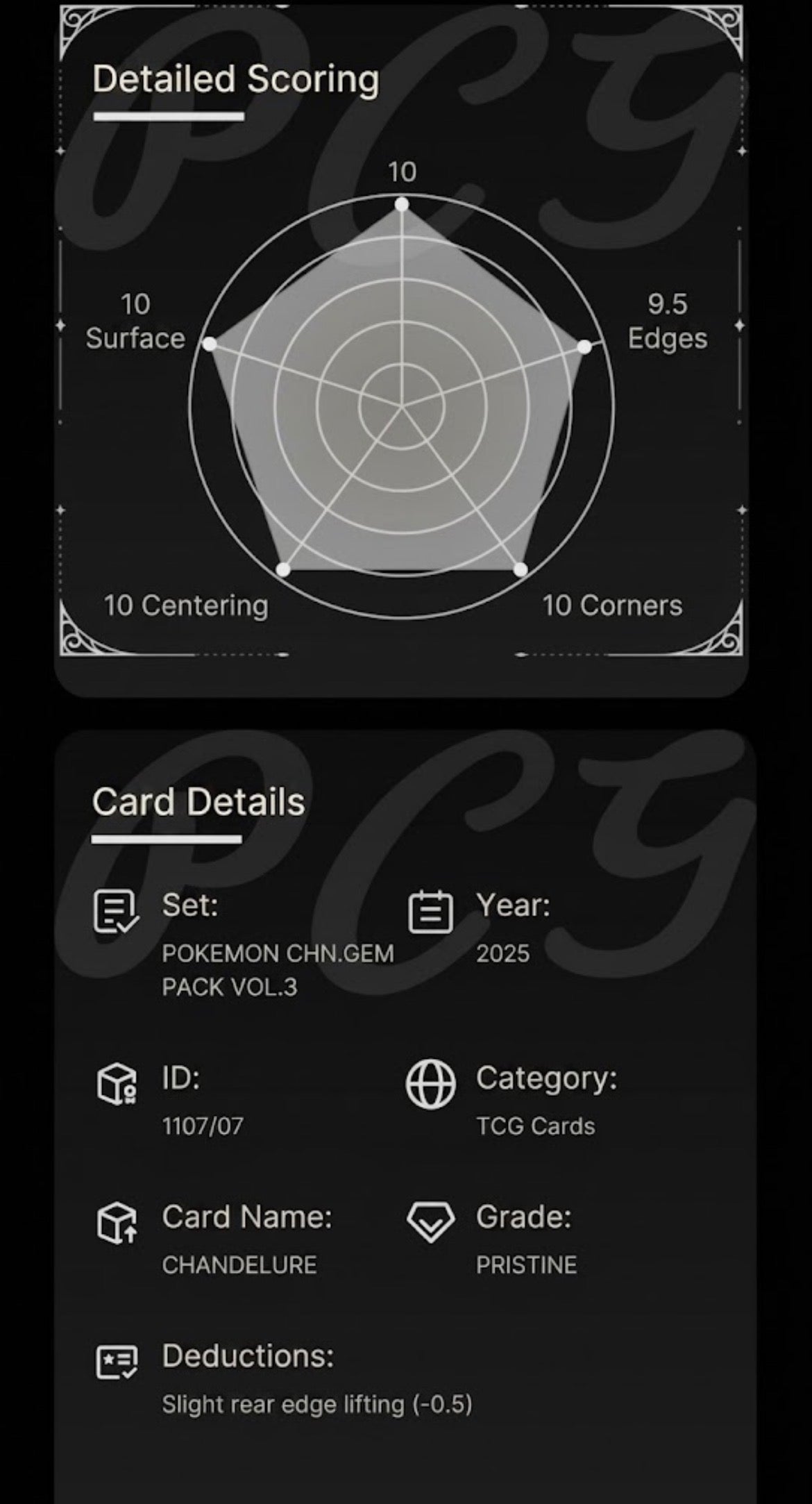 PCG Pristine 10 Chandelure 1107/07 Pokemon Chinese Gem Pack Vol. 3